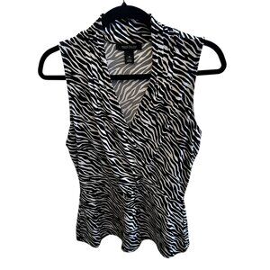 White House Black Market Women's Zebra Print Sleeveless Top Sz M
